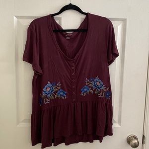 American Eagle embroidered peplum top